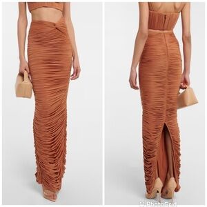 ALEX PERRY Hartley ruched maxi skirt in Brown